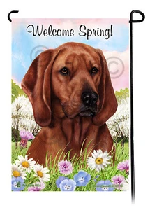 Welcome Spring Garden Flag - Redbone Coonhound - Picture 1 of 1