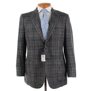 Kiton NWT Cashmere/Silk/Wool Sport Coat Size 51R (41R US) Charcoal & Teal Plaid - Picture 1 of 12