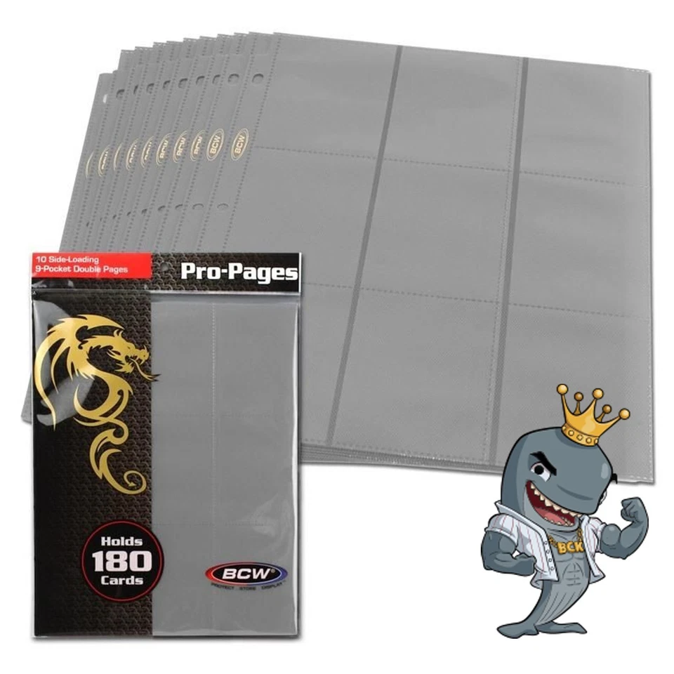 BCW Pro двусторонние 9 карманных страниц упаковка 10 шт. - серые (боковая загрузка) БЕСПЛАТНАЯ ДОСТАВКА - Изображение 1 из 1