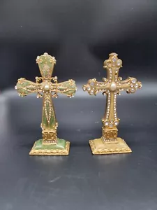 2 Olivia Riegal Swarovski Crystals Enamel Standing Cross - Picture 1 of 14