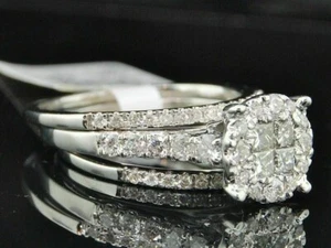 Lab Created Diamond Bridal Set 14k White Gold Plated Engagement Wedding Ring - Picture 1 of 11