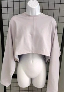 Adidas Yoga Studio Cropped Sweatshirt Woman's Large Stretch Lavender Active Top - Picture 1 of 9
