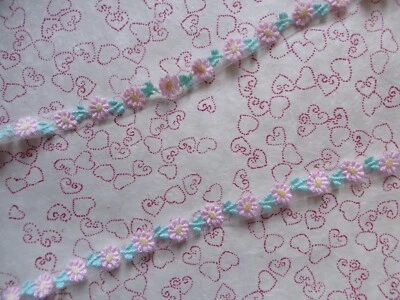 § GC115-101) galon fleurs - rose et vert - largeur 15 mm - au mètre - Photo 1/2