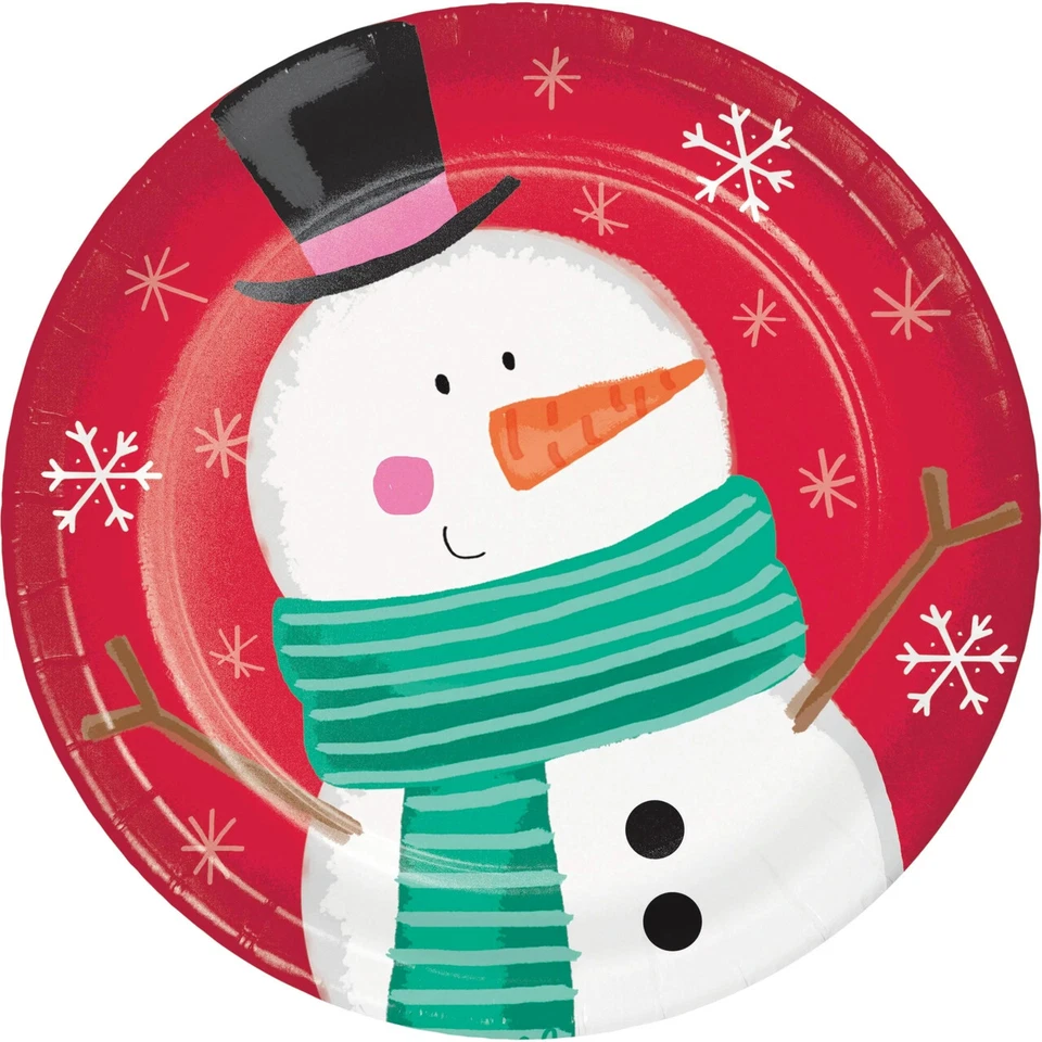 Jolly Characters Snowman Christmas Paper 8 Ct 7" Dessert Cake Plates - Image 1 of 1