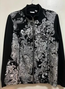 CHICOS Zenergy Swirl Floral Print Full Zip Long Sleeves Mock Sweatshirt Sz 1 - Picture 1 of 9