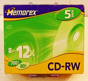 Memorex Cd Rw X5 Discs 8x-12x 700mb 80mins New And Sealed FREE P&P - Picture 1 of 4