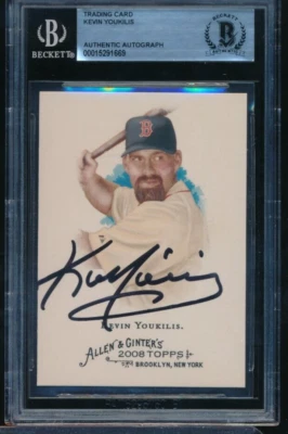 2008 Topps ALLEN & GINTER SHORT PRINT#350 KEVIN YOUKILIS signed auto BAS BECKETT - Image 1 of 2