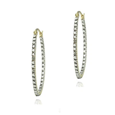 Pendientes tipo aro ovalados de 30 mm con detalles de diamantes de plata 925 de 18 quilates Foto 1 de 3