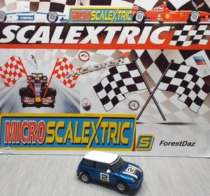 Micro Scalextric BMW Mini Rally Car Blue #2  1:64 Scale Hornby PreLoved Gift - Picture 1 of 22