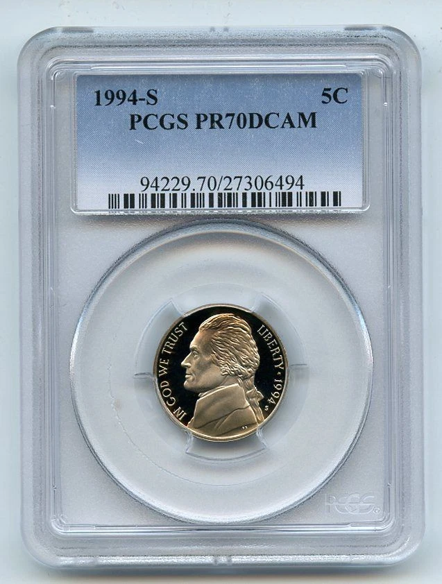 1994 S 5C Jefferson Nickel Proof PCGS PR70DCAM - Image 1 of 1