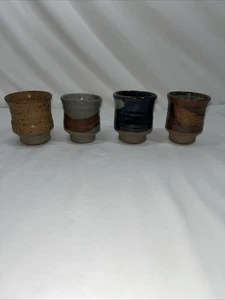 Set Of 4 Glazed Stoneware Sake Shot Glasses - Picture 1 of 8