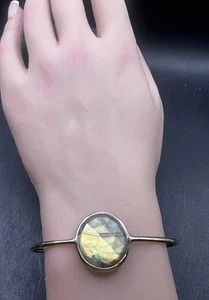Labradorit Gold über Sterling Silber Armreif Armband signiert 925 TJ - Bild 1 von 11