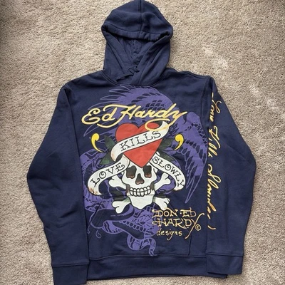 Sudadera con capucha Ed Hardy Love Slowly Kills | Azul marino y púrpura talla mediana Foto 1 de 4