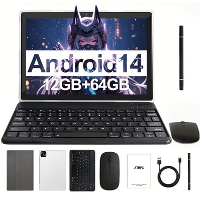 Tablet, 10.1" Android 14 Tablets Octa-Core Processor 12GB RAM 64GB ROM HD IPS... - Image 1 of 4