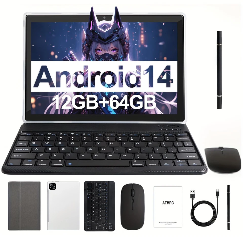 Tablet, 10.1" Android 14 Tablets Octa-Core Processor 12GB RAM 64GB ROM HD IPS... - Image 1 of 4