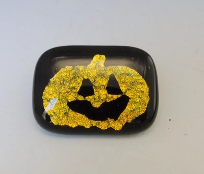 Handmade Orange Pumpkin Pin Brooch Halloween Fall Autumn Dichroic Fused Glass - Image 1 of 2