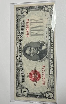 1928 E $5 USN-Nota de concurso legal, selo vermelho, estado não circulado. Ótimo! - Imagem 1 de 2