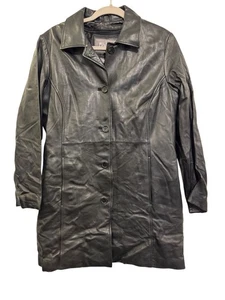 Cappotto vintage Wilsons pelle donna nero pelle taglia L isolato bottoni davanti - Foto 1 di 11