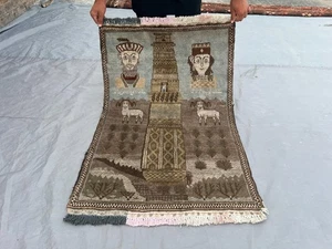2'5x3'9 ft Vintage Afghan Baluchi Hand Knotted Wool Pictorial Animal Office Rug - Picture 1 of 11