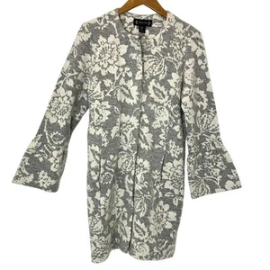 Nanette Lepore - Ivory Wool Blend Knit Jacquard Coat w/ Bell Sleeves- Women's M - Picture 1 of 7