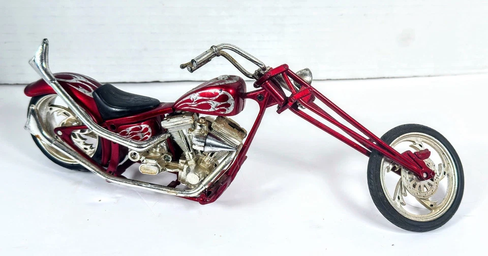 Moto Custom Chopper New-Ray 1995, vintage. 43493 Die Cast rojo 1:12. Rojo Foto 1 de 4