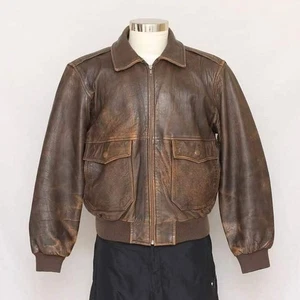 Men’s Air Force Pilot Leather Jacket Cowhide Aviator A-2 Flight Bomber Jacket - Picture 1 of 3