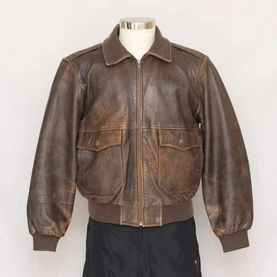 Men’s Air Force Pilot Leather Jacket Cowhide Aviator A-2 Flight Bomber Jacket - Image 1 of 3