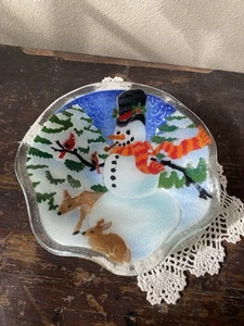 Peggy Karr Schmelzglas 8" Jakobsmuschel Schneemann Schale-signiert vom Künstler - Bild 1 von 9