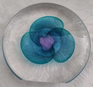 Vintage Art Glass Handblown Turquoise Pinwheel Paperweight by Bettina Foothorap - Picture 1 of 8