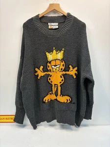 Maglione maglione Zara Garfield Odie grigio maglia King Crown grafica media retrò raro - Foto 1 di 8