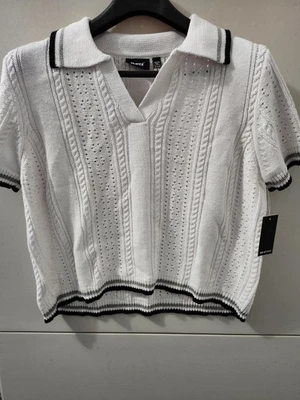 Suéter Top Estilo RD Para Mujer XL Blanco Polo Color Pointelle Timbre Cuadrado Preppy Nuevo Foto 1 de 4