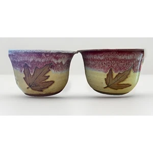 Robert Alewine Pottery Drip Glaze Leaf 6x4 Bowls Set Of 2 2013 - Picture 1 of 7