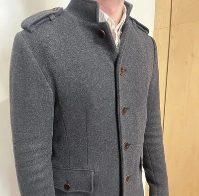 Pretty Green ‘Hampton’ Mandarin Collar Military Wool Blend Coat : S But Fits XS - Image 1 of 4