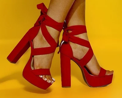 MODA NOVA Los Angeles Rojo Gamuza Fanny-32 Trama Tacón Torcido Zapatos Plataforma 7.5 Foto 1 de 4