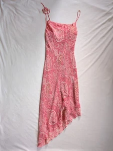 Y2K Banana Republic Silk Asymmetrical Hem Pink Paisley Dress - Picture 1 of 9