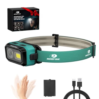 Mossy Oak 600 流明 LED 车头灯 COB 前灯双电源运动传感器 — 第 1/4 张图片