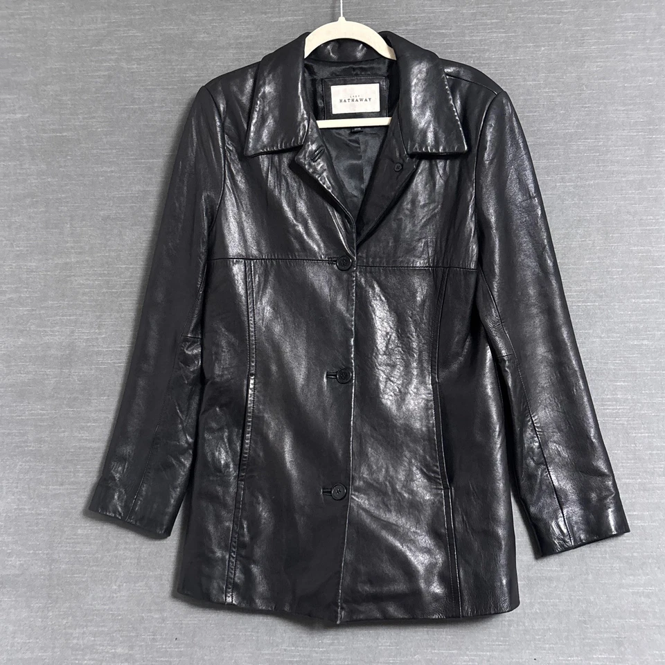 Chaqueta Hathaway Dama De Colección M Cuero Negro Clásica Retro Años 90 y2k Grunge Otoño Foto 1 de 4