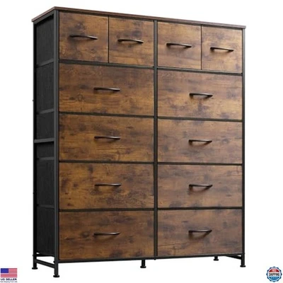 Tall Fabric Dresser with 12 Drawers, Rustic Brown, Steel Frame Storage Chest Foto 1 de 4