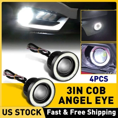 4x 3" Pulgadas Proyector Coche LED Luz Antiniebla COB Halo Ojo de Ángel Anillo Bombilla Blanco DRL EE. UU. Foto 1 de 4