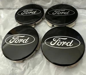 (4x)OEM 2015-2024 Ford Wheel Center Cap Set Of 4 Gloss Black Authentic - Bild 1 von 4