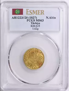Turkey AH 1223 Year 20 (1827) Gold New Aldi Altin KM-635 PCGS MS-63 - Picture 1 of 2