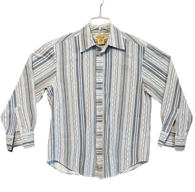 Camisa Cromada Abotonada Azul Rayas De Colección Hippy Disco Funky Genial Para Hombre LS Foto 1 de 4