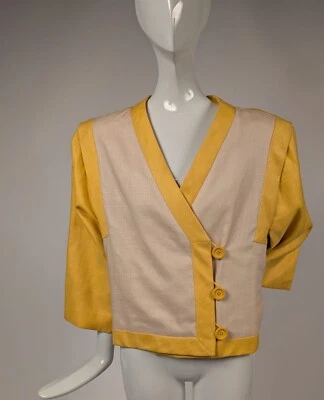 CHAQUETA JACQUELINE DE RIBES AMARILLO + BLANCO LINO HECHA EN FRANCIA Foto 1 de 4