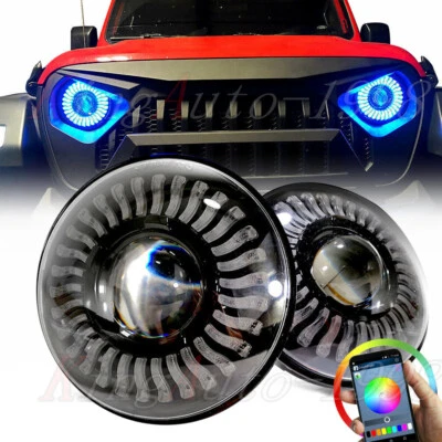 Combo de faros LED RGB Demon Halo de 7 pulgadas persecución para Jeep Wrangler JL JK JLU Foto 1 de 4