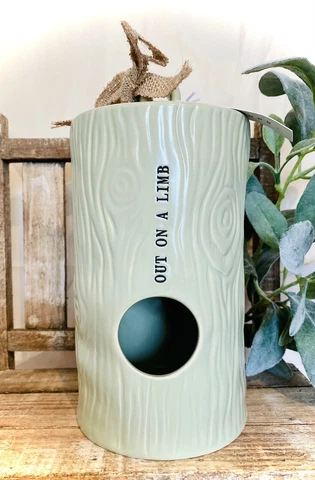 New Rae Dunn “Out On A Limb” Cylinder Woodgrain Birdhouse Farmhouse Cover