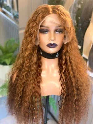 Brown Long Curly Wigs 13x4 Lace Front 100% human Hair Wig For Women Remy - Image 1 of 4
