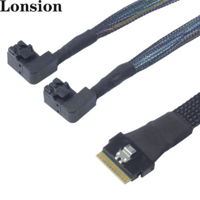 Mini SAS Slim SFF-8654 8i 4.0 to 2 Port SAS SFF-8643 right bend connection cable - Image 1 of 4