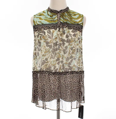 Blusa Marc Cain nova com etiquetas transparente sem mangas tamanho N2 EUA 6 em leopardo/multi 100% poliéster - Imagem 1 de 4