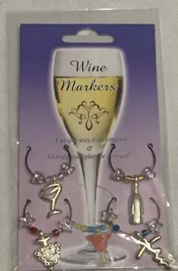 NEW Set Of 4 Silver Beaded Wine Drink Glass Marker Charms - Grapes Cork Screw... - Picture 1 of 4