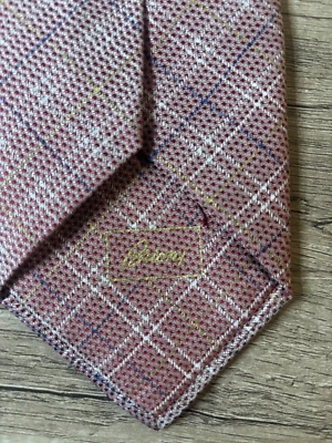Corbata Brioni Luxury Seda Cuello Hecha a Mano en Italia Rojo Rosa Cruz Patrón Foto 1 de 4